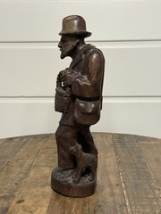 Vintage Hand Carved Wood Folk Art Traveler Man Dog Figurine Statue 16″ Rustic