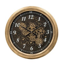 21″ Circle Black and Gold Wood and Glass Analog Exposed Gear Wall Clock