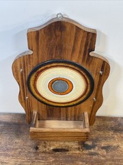 VTG MCM Wood Key Rack Fat Lava Bullseye Tile Ceramic Wall Mail Holder Organizer
