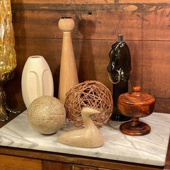 Home Decor Bundle 7pc Ceramic Wood Stone Metal Glass Accents Beige Green