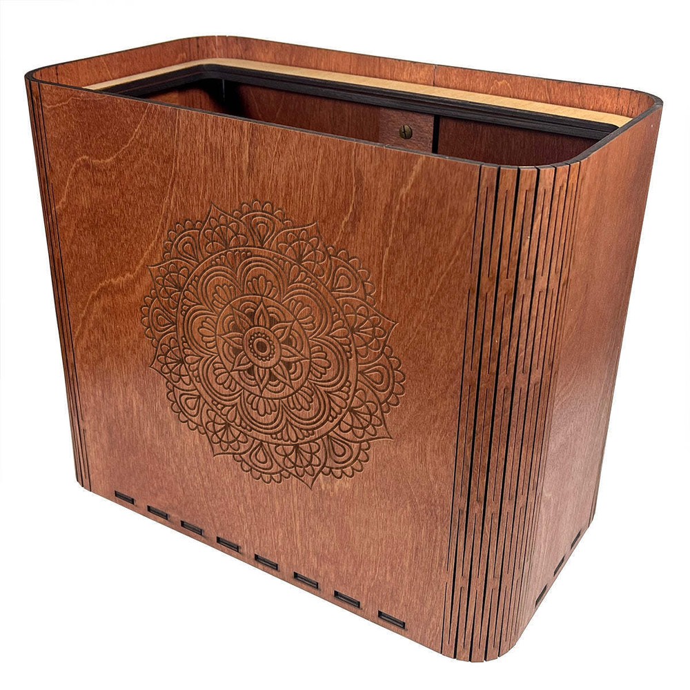 Slim Trash Can – Mandala – Wooden Garbage and Rubbish Bin for Boho Style Bedroom