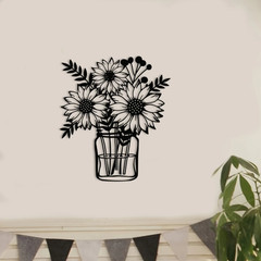 Elegant Sunflower Vase Metal Wall Art – Monochrome Print Home Decor