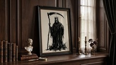 Grim Reaper Scythe Art Poster Gothic Skeleton King Dark Fantasy Wall Decor