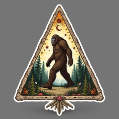 bigfoot sticker vinyl decal forest night moon glow walking sasquatch believe art
