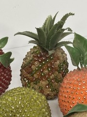 Vintage MCM Push Pin Sequined Beaded Jewel Faux Fruit Decor Lot Of 9 Pineapple