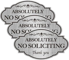 No Soliciting Sign for Front Door, 3 Pack 7×4 Inch Non Metal Brushed Silver Oval
