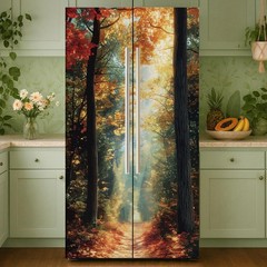 2 Pcs Autumn Forest Door Refrigerator Wraps, -Adhesive Refrigerator Wrap Set …
