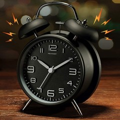 Peakeep 4 Inches Twin Bell Loud Alarm Clock for Heavy Sleepers, 4″, Black