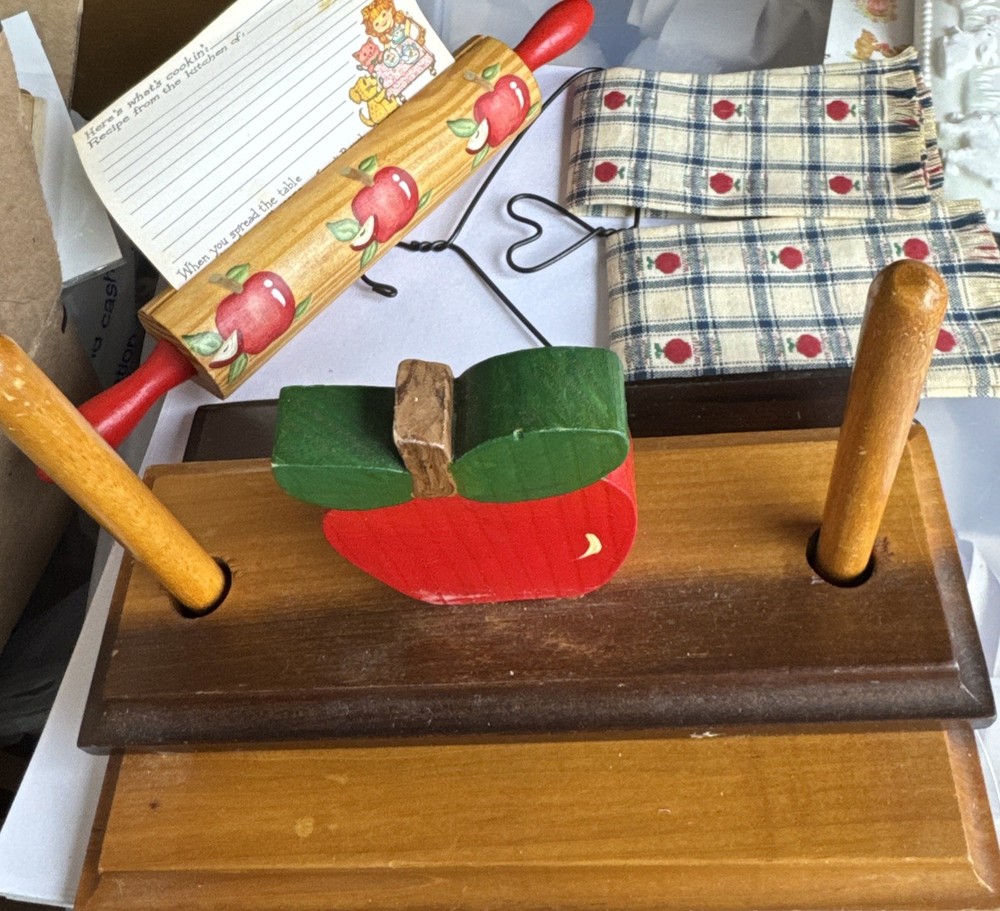 Cottage core Apple decor Mini Rolling Pin Recipe Card Holder Napkins