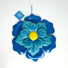 Tropical Flower Layered Metal Summer Hanging Wall Decor Blue Outdoor Patio 11”