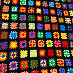 Handmade Granny Core Squares Roseanne Afghan Blanket Throw Black 66 in x 42 in