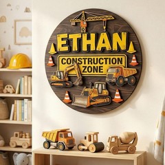 Personalized Construction Name Sign, Kids Room Door Sign, Construction Nursery