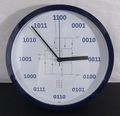 Geek Clock Analog Clock with binary numbers, NAND circuit, truth table