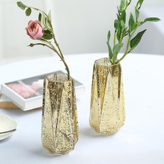 2 GOLD 8″ tall Mercury Glass Geometric Vases Wedding Events Home Centerpieces