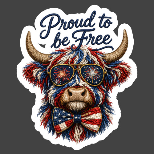 Highland Cow Sticker Vinyl Decal Proud To Be Free Patriotic USA Gift