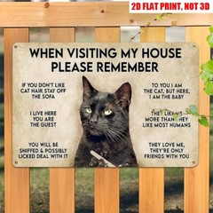 Black Cat Metal Tin Sign Humorous Wall Art Rustic Decor 12×8 Home Cafe Easy Hang