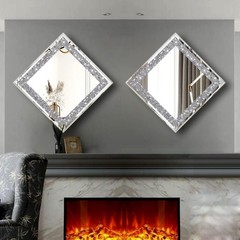 Gorgeous 2-Piece Wall Mirrors with Crystal Diamond Effect, 12×12 Silver Finish