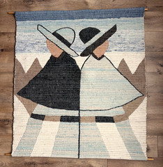 Vintage Artisan Peruvian Wool Wall Hanging: Figurative Tapestry Wall Art 38×43″