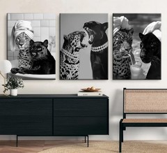 Trendy Black and White Leopard Canvas Wall Art Fashion Cheetah Drink Cocktail…