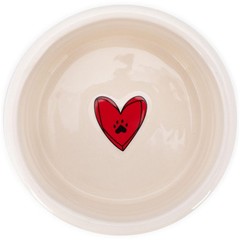 Demdaco Heart w/Paw Print & Black Stripe Pet Bowl White Stoneware Medium 7″Dx3″H