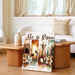 Wall Art He Is Risen Easter Cross Empty Tomb Floral Christian Religious Decor