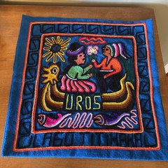 Vintage Peru Lake Titicaca Folk Art Wall Hanging Pillow Cover 16.5” Square Uros