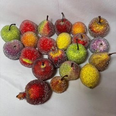 21 VTG Artificial Faux Beaded Sugar Frosted Fruit Christmas/ Cornucopia Deco