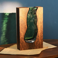 Wood and Glass Inlay Vases Farmhouse Wooden Glass Flower Vase Solid Wood Glass V