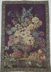 Vintage European Floral Vase Jacquard Woven Wall Tapestry 40x27in