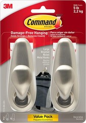 Command 5 lb Large Brushed Nickel Metal Hooks, 2 Coat Large,