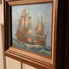 Vintage J. Harvey Original Maritime Oil Painting — 18th Century Tall Ships