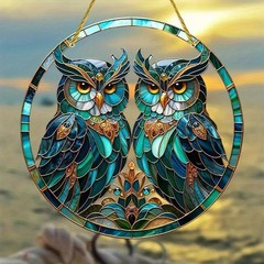 Acrylic Two Owls Light Catcher Hanging Suncatcher for Home & Garden Decor Gift