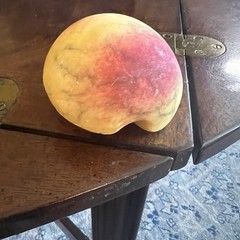 Early Italian Alabaster Hand Carved Hand Painted Half Peach With Pit . MCM