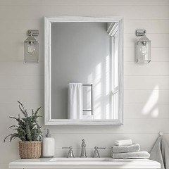White Wood Effect Framed Wall Mirror, 20×30 Rectangle Mirror, Anti-desilverin…