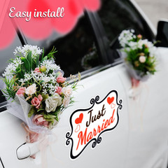 Just Married Car Decorations, 12×8 Magnet Decals for Vehicles, 2 Pack Wedding Ca