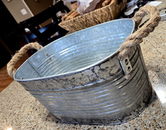 Galvanized Steel Metal Oval Bucket;Rope Handles; 11.75″L x7.5″Wx 5.75H;Decor Bin
