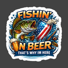 Fishing Sticker Vinyl Decal Fishin N Beer Funny Angler Fisherman Gift