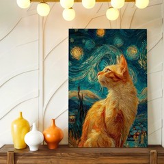 Wall Art Orange Cat Starry Night Style Canvas Print Poster Home Decor Home Decor