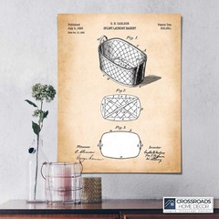 Laundry Room Décor, Patent Laundry Basket Poster Print, Ready To Hang No Frame