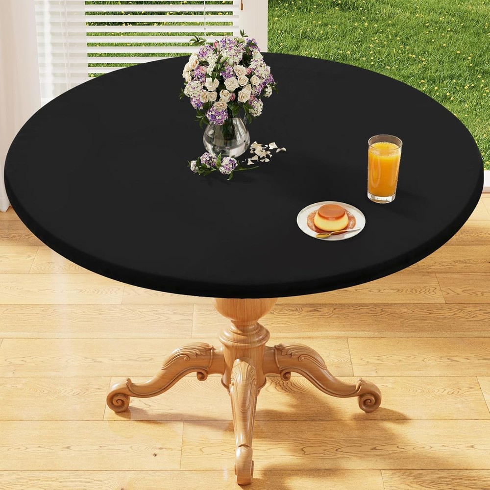 Round Elastic Fitted Tablecloth, Water-Resistant Fabric Tablecloths for 45″-56″
