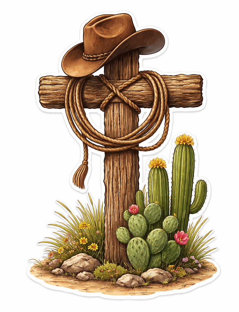 Christian Cross Vinyl Decal Sticker Religious Jesus Western Cowboy Crown 11