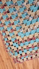 46″ X 43″ Crochet Blue Tan Purple Throw Blanket VTG Handmade Couch Afghan Retro