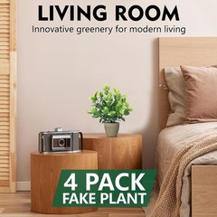 4 Pack Fake Plants Ceramic Mini Artificial Greenery Potted Plants for Home Decor