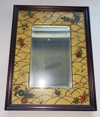 Vintage Metropolitan Museum of Art Mirror In Floral Lacquered Japanese Frame