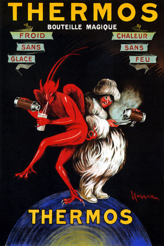 THERMOS BOUTEILLE MAGIQUE COLD HOT DEVIL SNOWFLAKE CAPPIELLO VINTAGE POSTER REPO