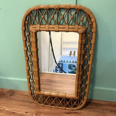 Vintage Tiki Style Wall Mirror Midcentury Modern 1981 Molded Plastic Burwood Co