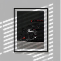 Black Porsche 911 GT3 RS Poster Dark Automotive Supercar Art Print