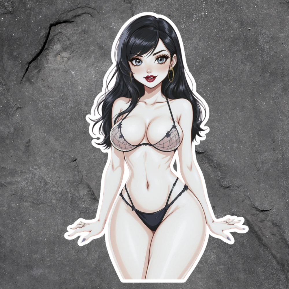 Pinup Girl Sticker Vinyl Decal Bikini Fishnet Lingerie Pale Skin Sexy Cartoon