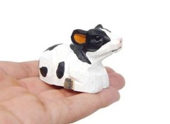 Cow Wood Handmade Figurine Statue Small Art Sculpture Decor Mini Farm Country