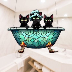 Funny Black Cats in Bathtub Acrylic suncatcher Window Hanging: Bathroom Decor